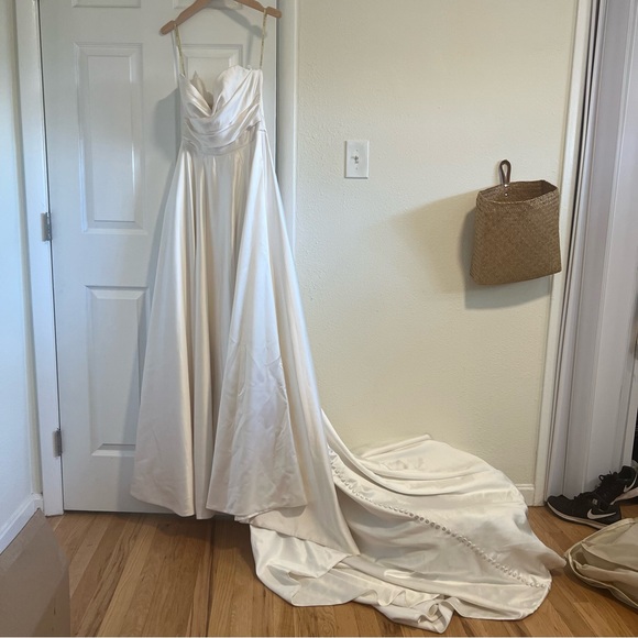Jenny Yoo Kennedy Off-The-Shoulder A-Line Satin Wedding Gown - Picture 5 of 7